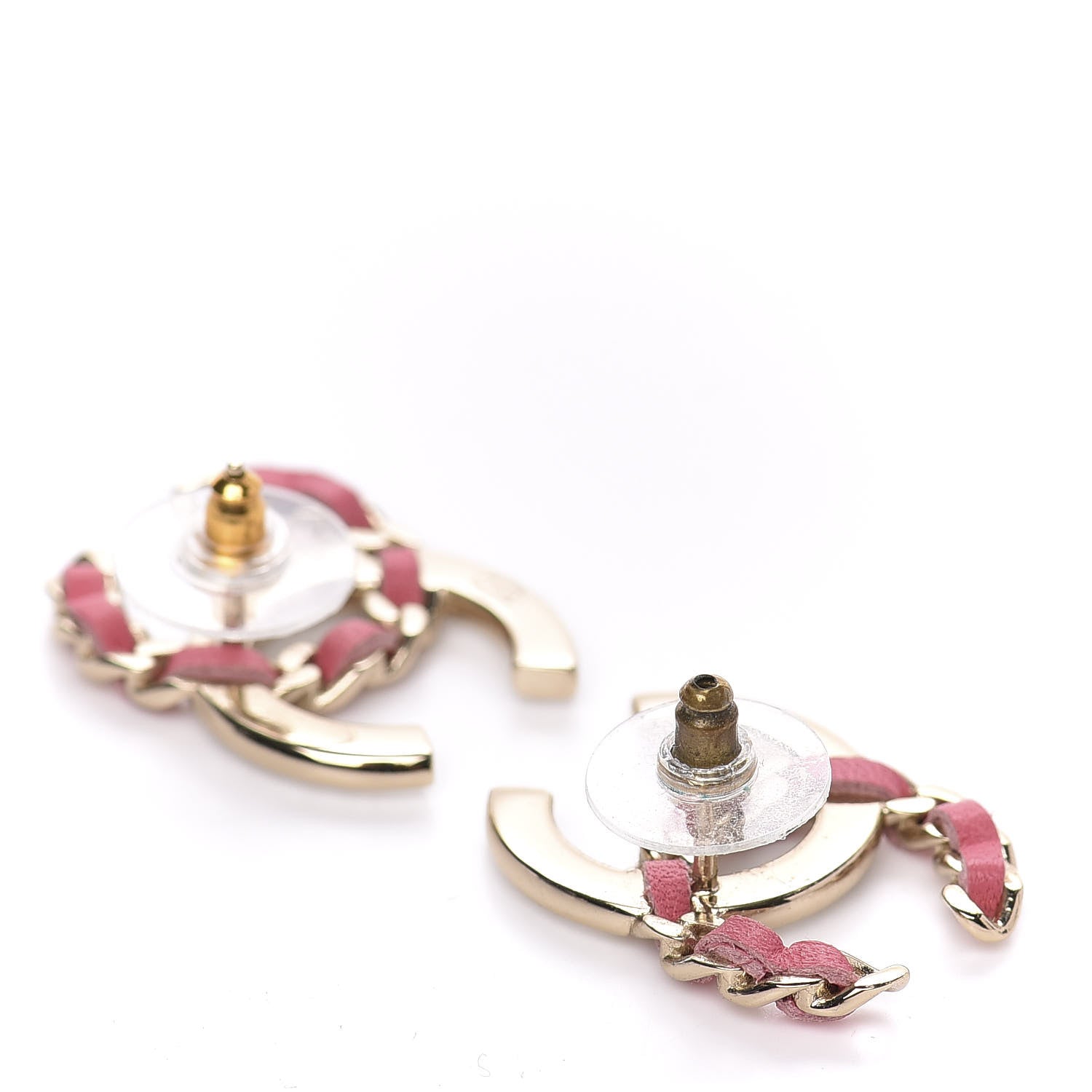 Chanel Crystal Baguette Lambskin Large CC Earrings Gold Pink 3 of 5