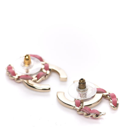 Chanel Crystal Baguette Lambskin Large CC Earrings Gold Pink 3 of 5