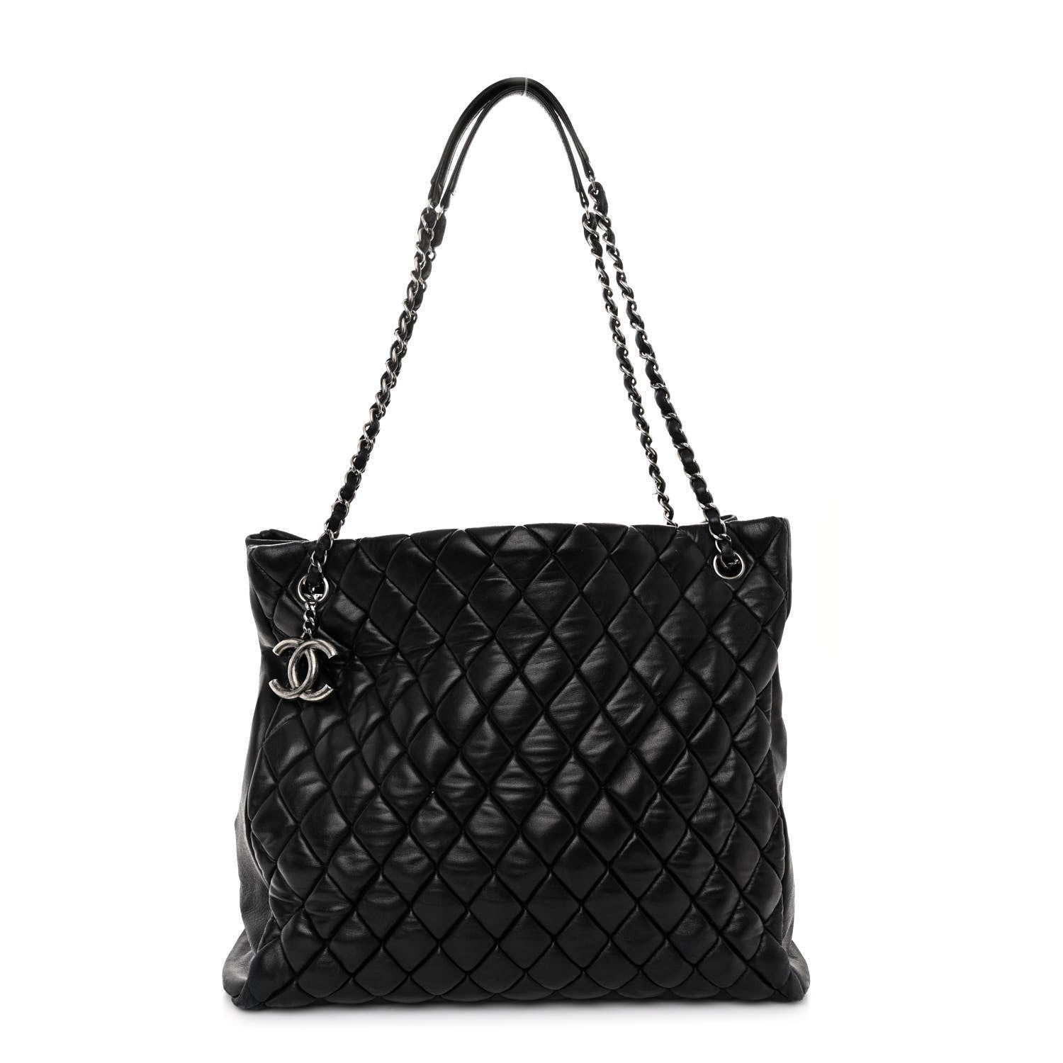 Chanel Lambskin Quilted Medium New Bubble North South Tote Black 1 of 11