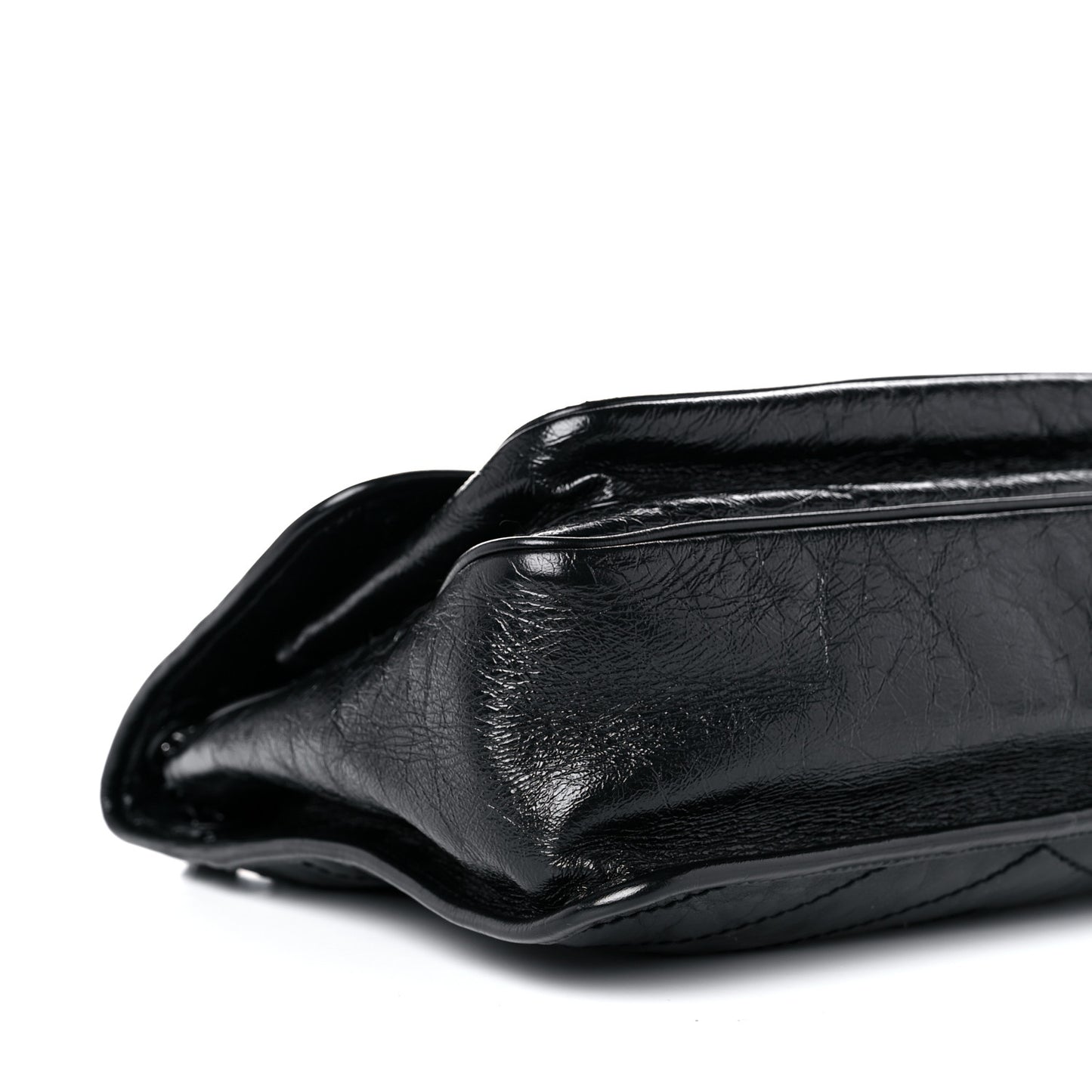 Crinkled Calfskin Matelasse Monogram Medium Niki Chain Satchel Black