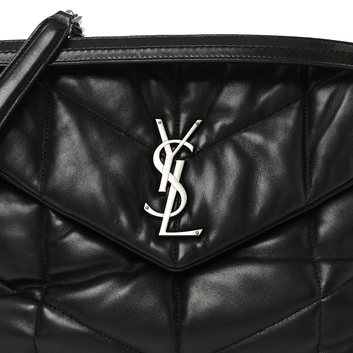 Lambskin Quilted Medium Loulou Puffer Monogram Chain Satchel Black