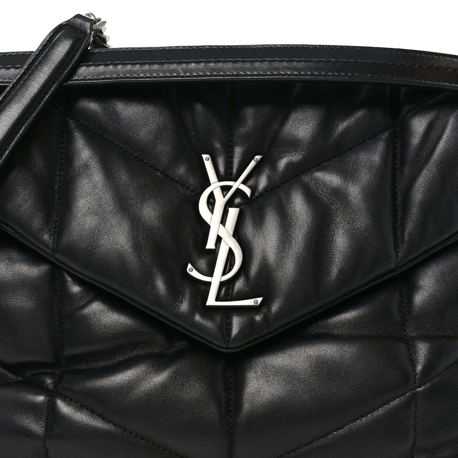 Saint Laurent Lambskin Quilted Medium Loulou Puffer Monogram Chain Satchel Black 8 of 10