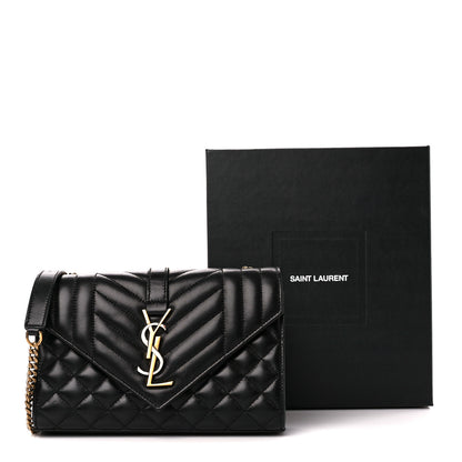 Saint Laurent Lambskin Mixed Matelasse Triquilt Small Monogram Satchel Black 12 of 12