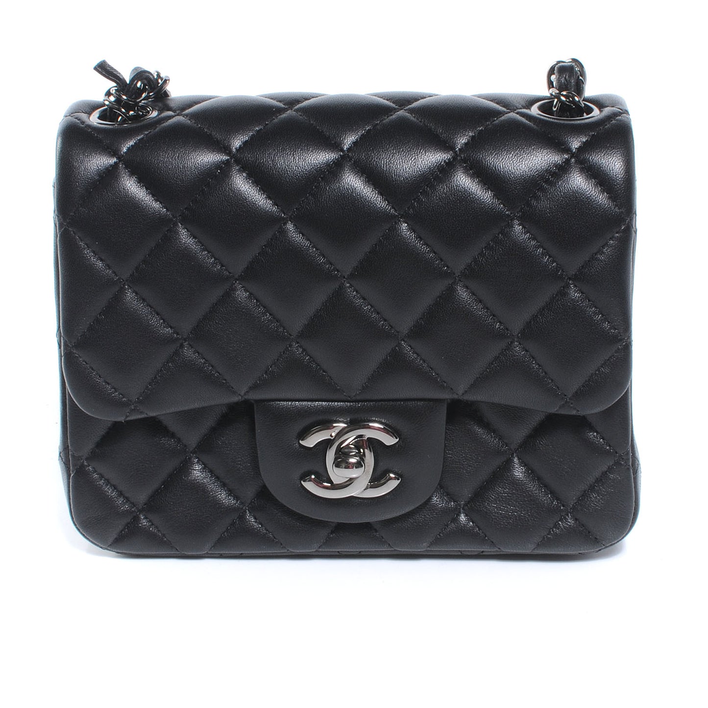 Lambskin Quilted Mini Square Flap Black