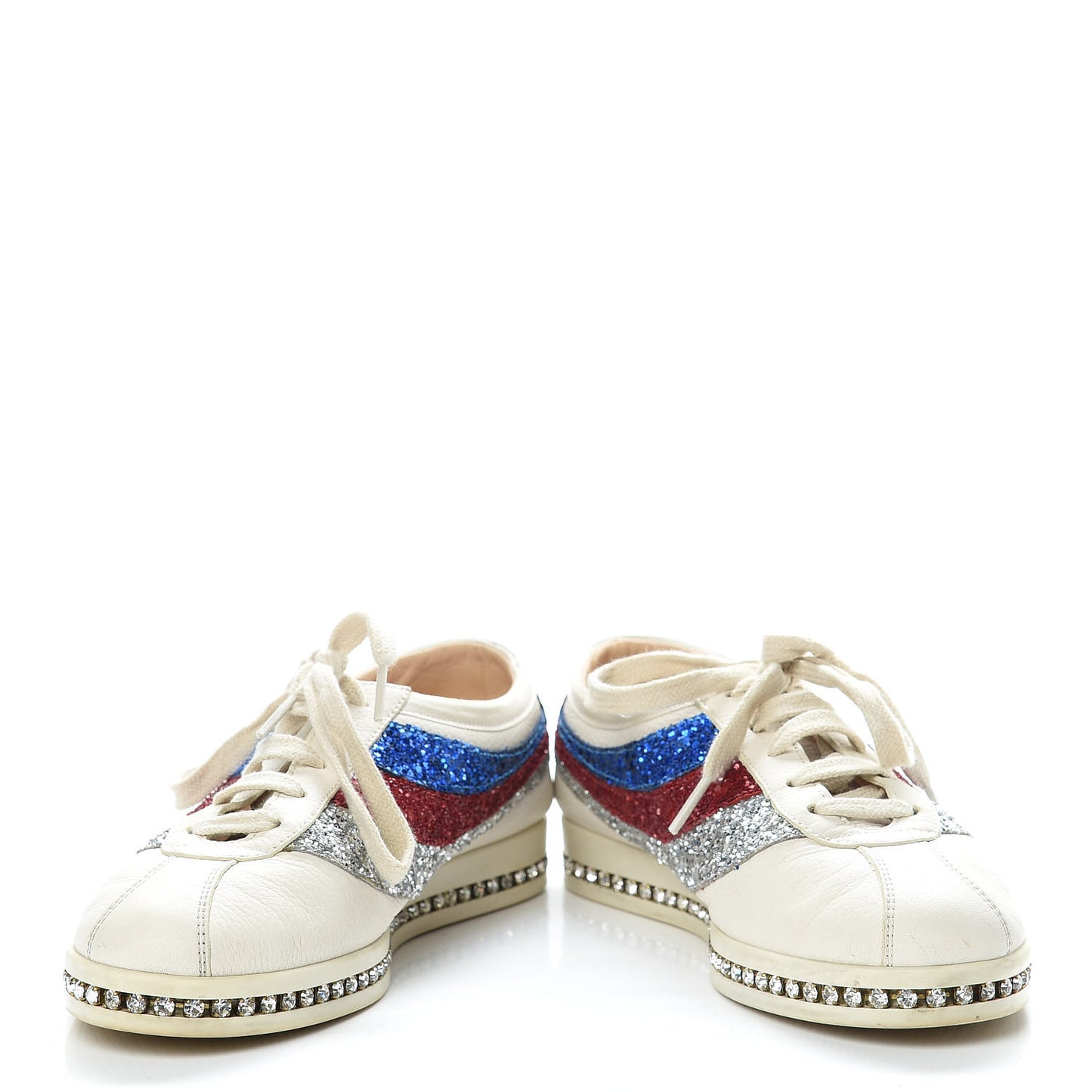 Calfskin Glitter Crystal Womens Sylvie Web Falacer Sneakers 36.5 White