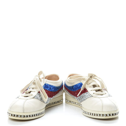 Gucci Calfskin Glitter Crystal Womens Sylvie Web Falacer Sneakers 36.5 White 5 of 18