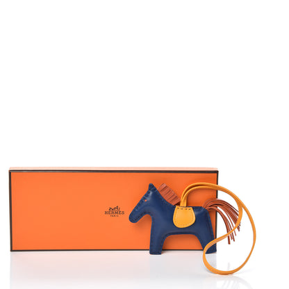 Hermes Milo Lambskin Grigri Rodeo Horse Bag Charm PM Bleu de Malte Cornaline Jaune D'Or 4 of 4