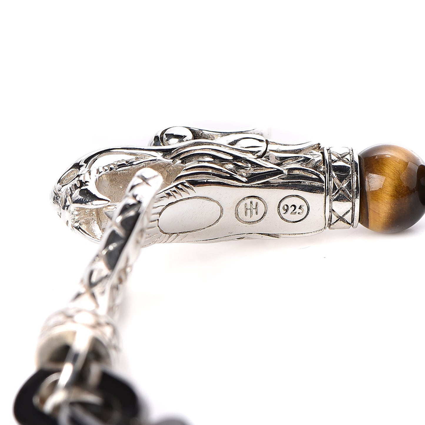 Stainless Steel Sterling Silver Tiger's Eye Naga Double Wrap Link Bracelet
