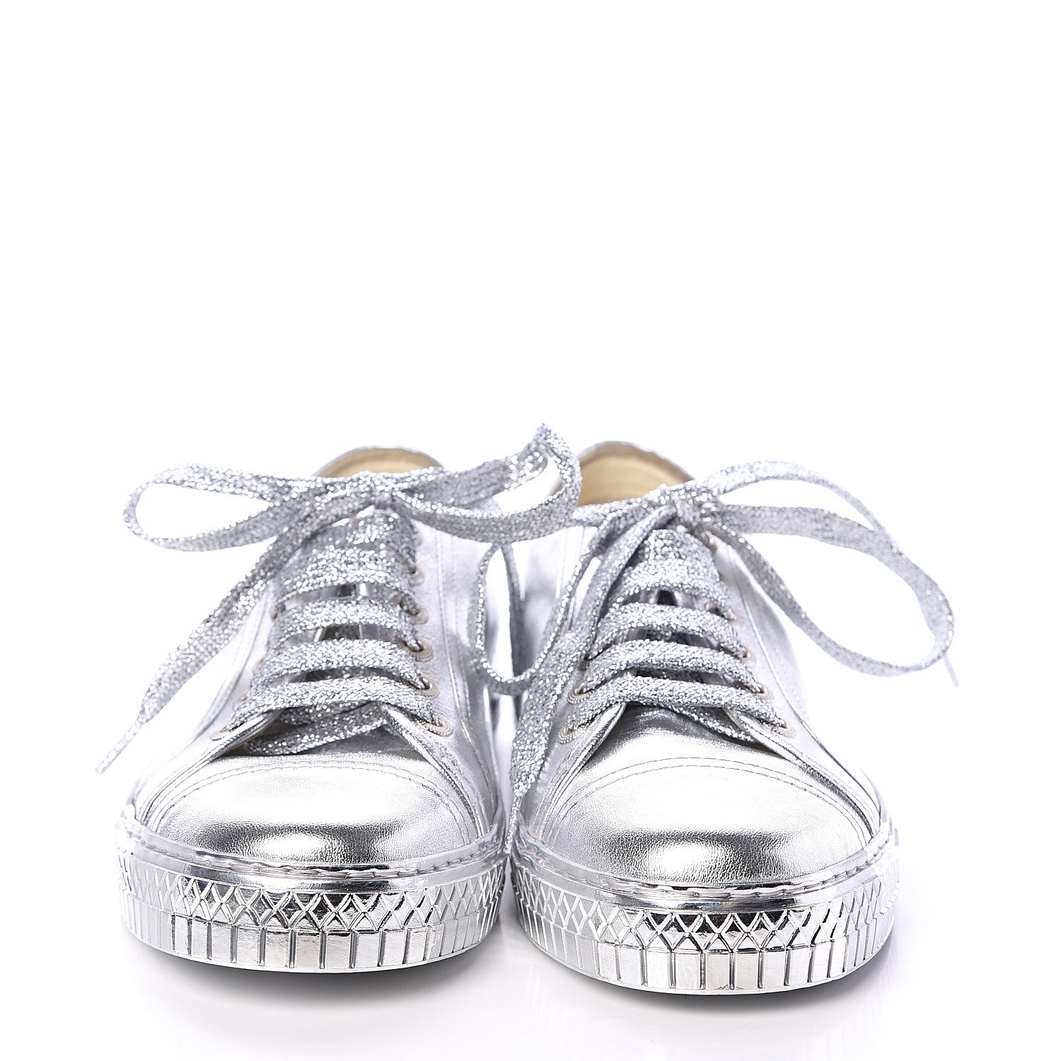 Chanel Laminated Lambskin Sneakers 39.5 Silver 2 of 7