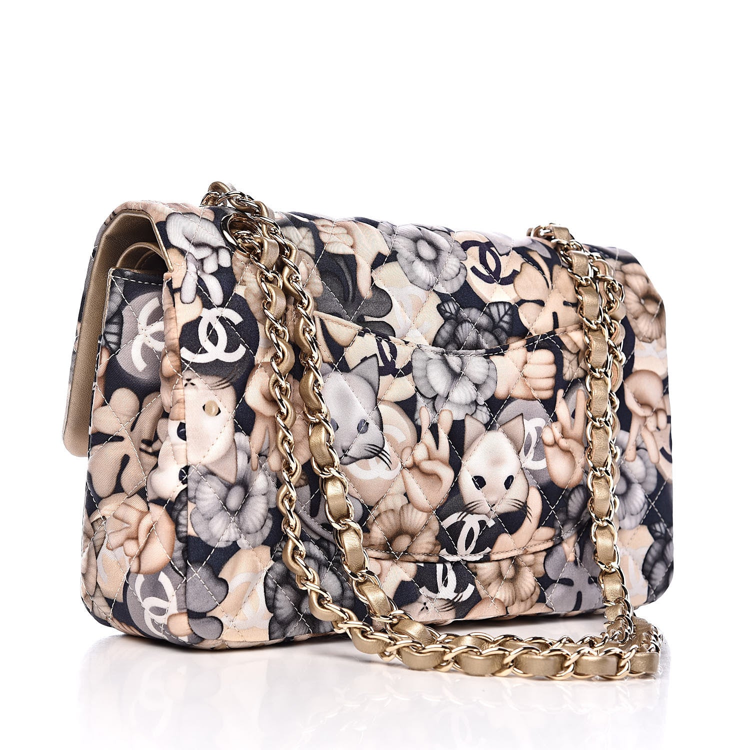Chanel Nylon Quilted Medium Cat Emoticon Double Flap Navy Gold 3 of 11