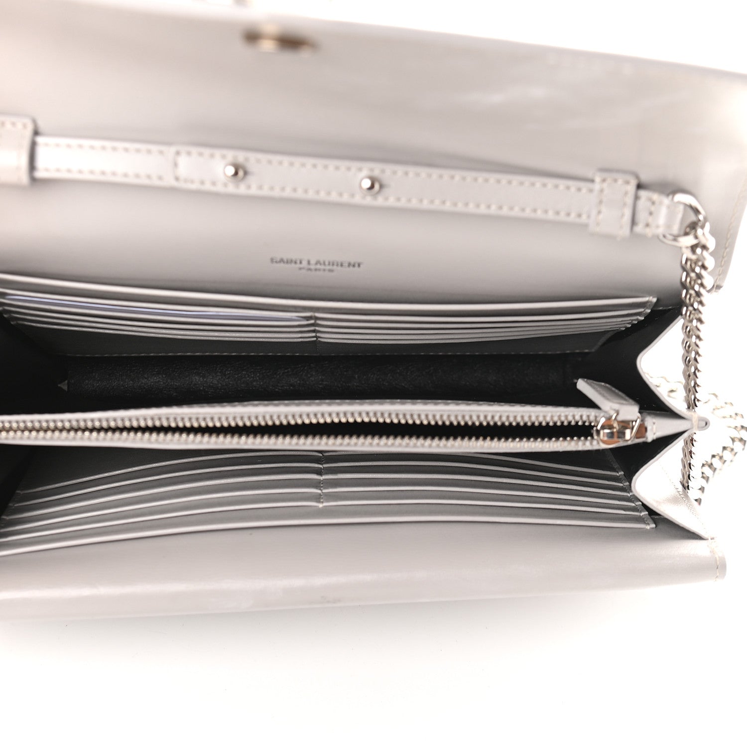 Saint Laurent Smooth Calfskin Sulpice Monogram Chain Wallet Granite 5 of 11