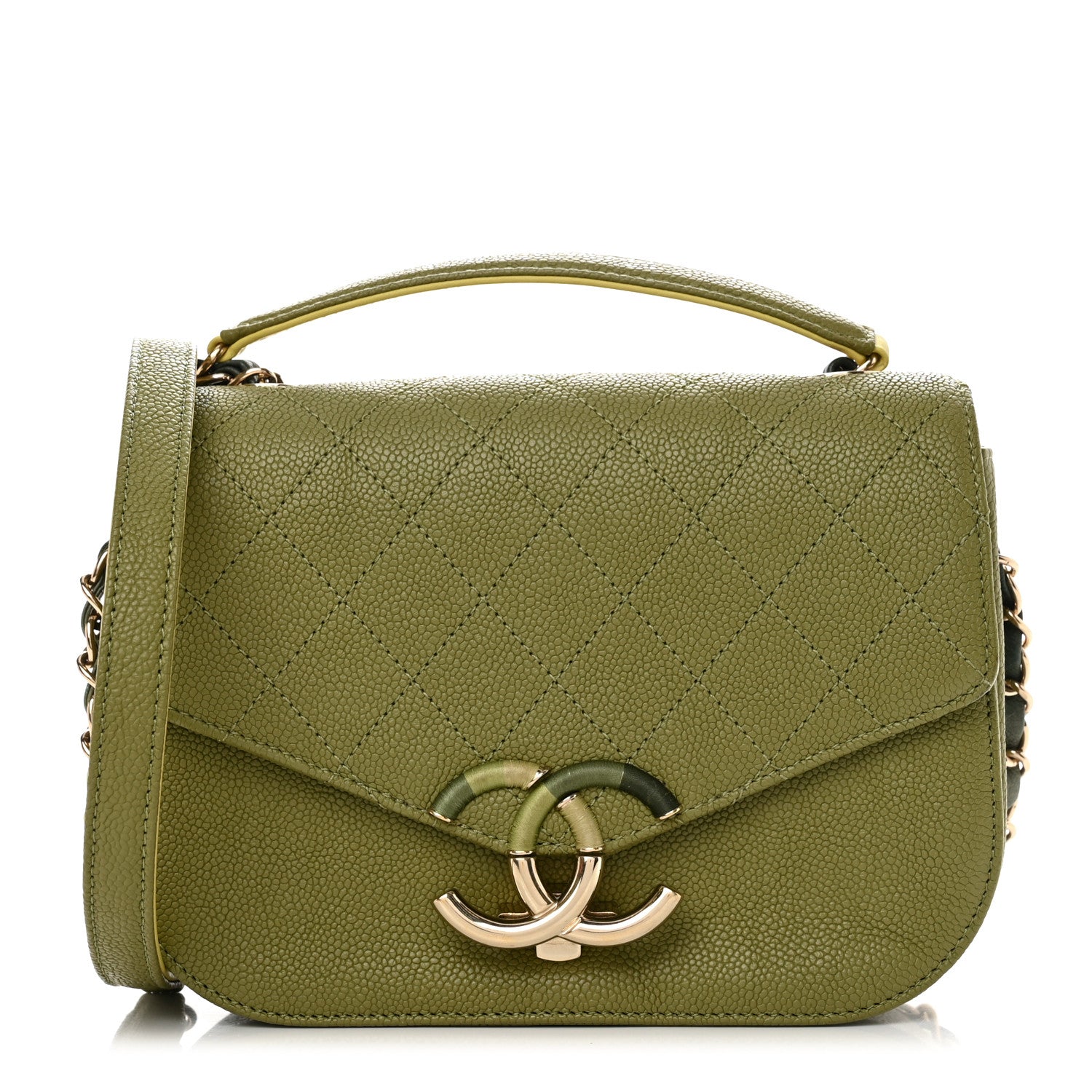 Chanel Grained Calfskin Quilted Small Cuba Top Handle Flap Khaki 1 of 10