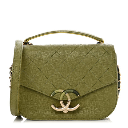 Chanel Grained Calfskin Quilted Small Cuba Top Handle Flap Khaki 1 of 10