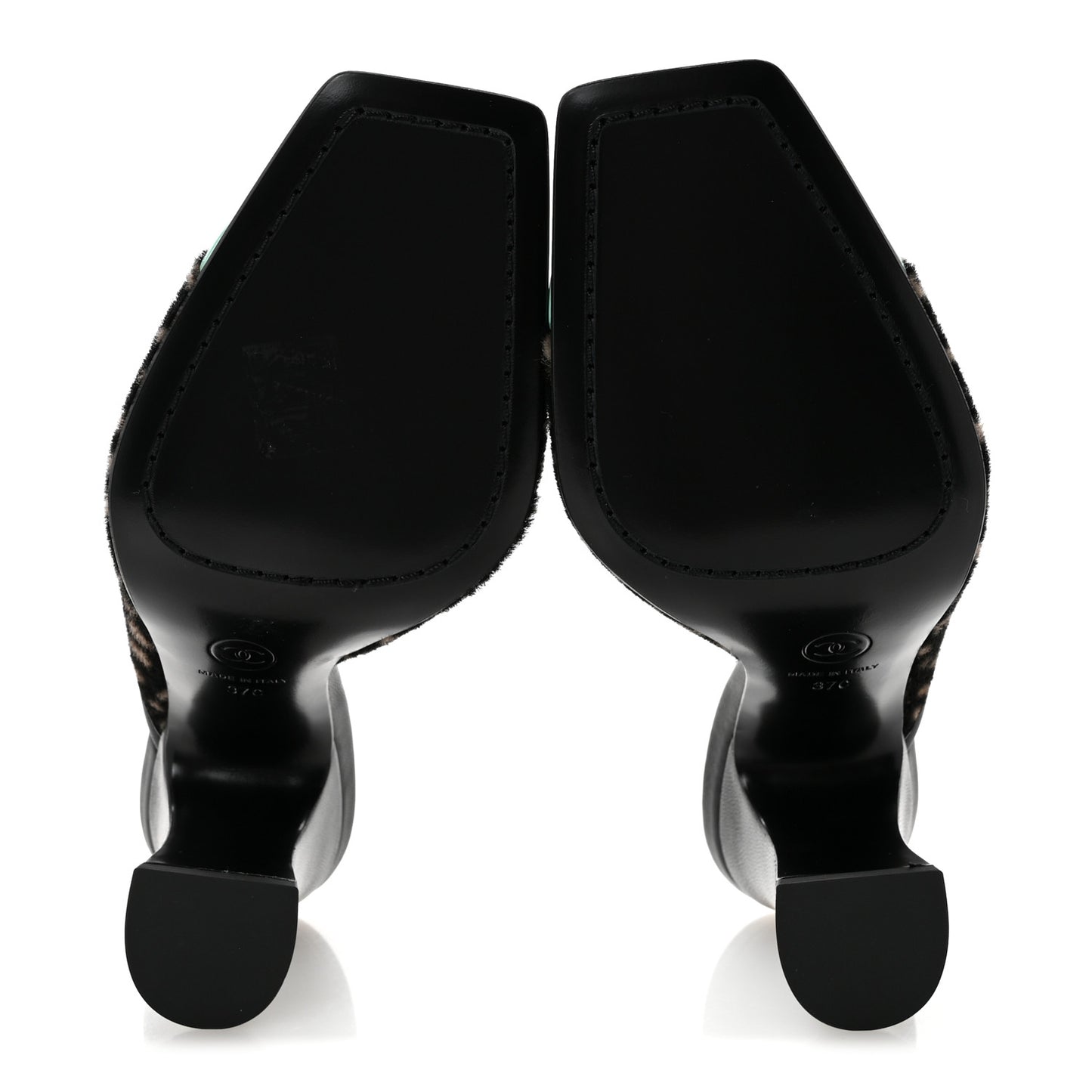 Pony Hair Lambskin Patent Cap Toe Mules 37 Black White Green