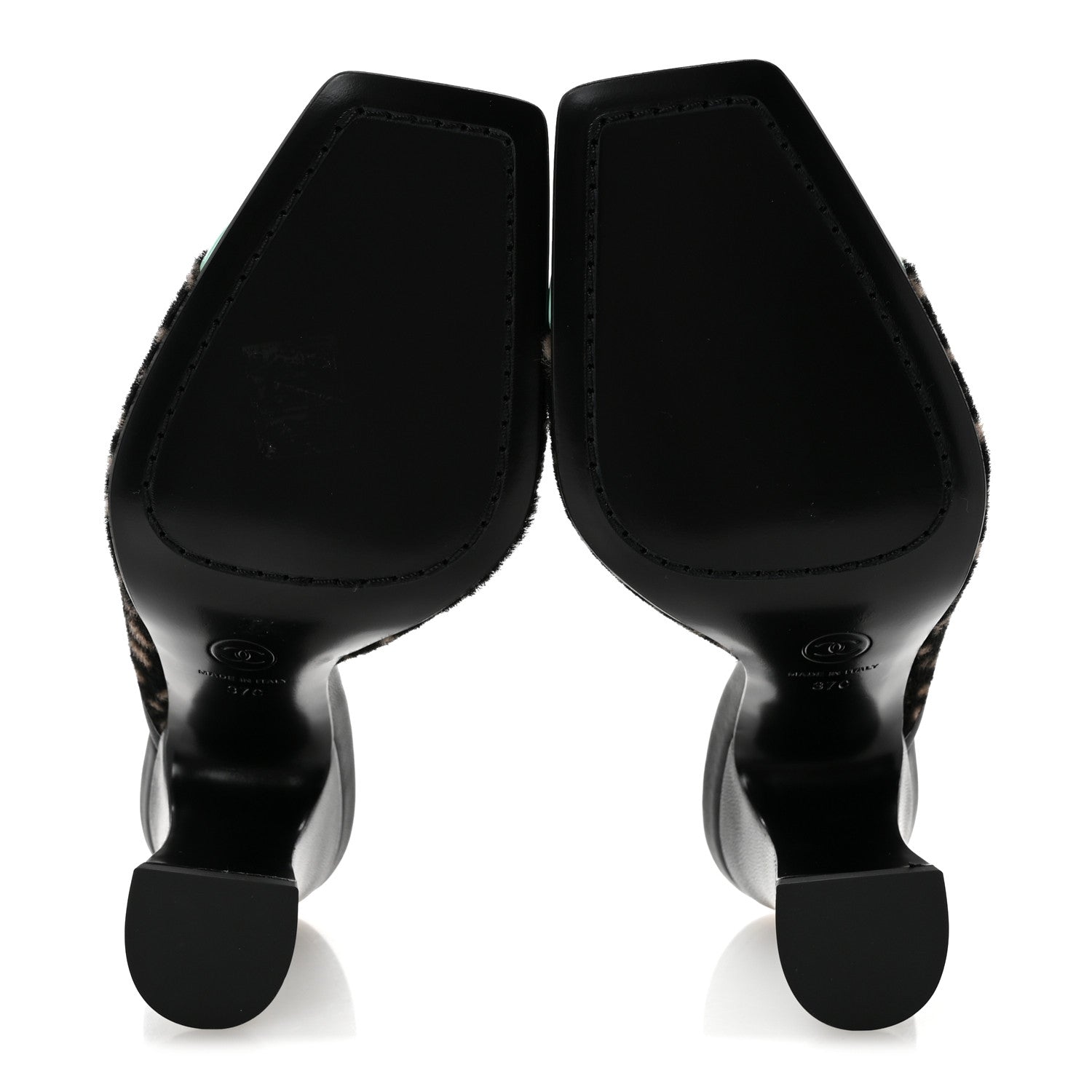 Chanel Pony Hair Lambskin Patent Cap Toe Mules 37 Black White Green 6 of 10