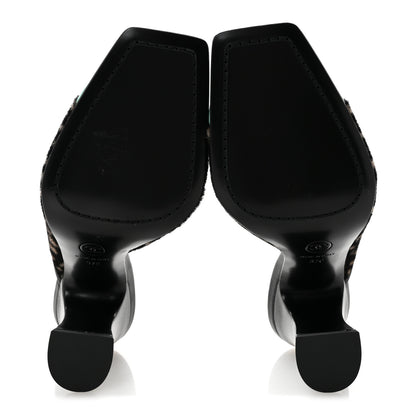 Chanel Pony Hair Lambskin Patent Cap Toe Mules 37 Black White Green 6 of 10