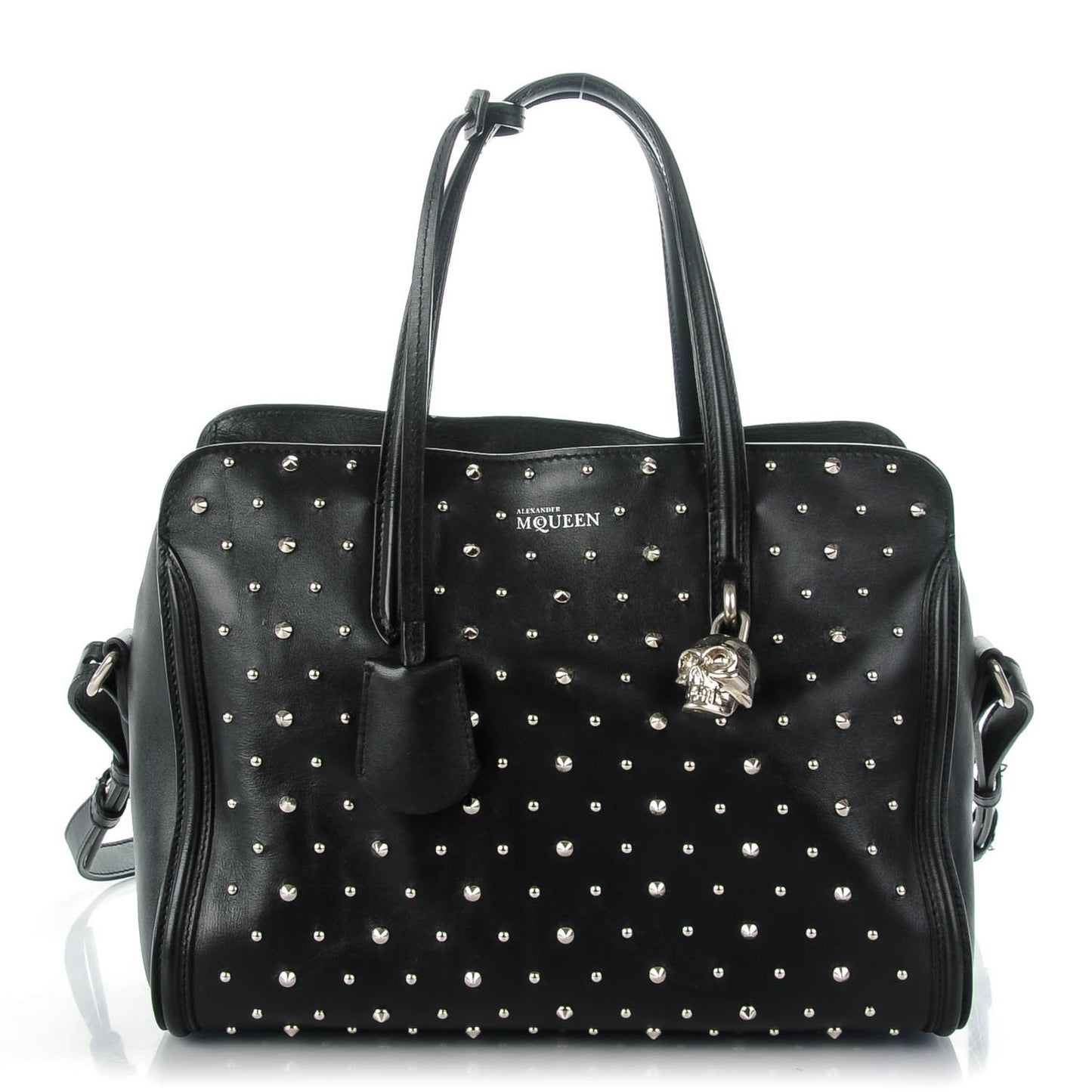 Calfskin Small Studded Padlock Zip Around Tote Black