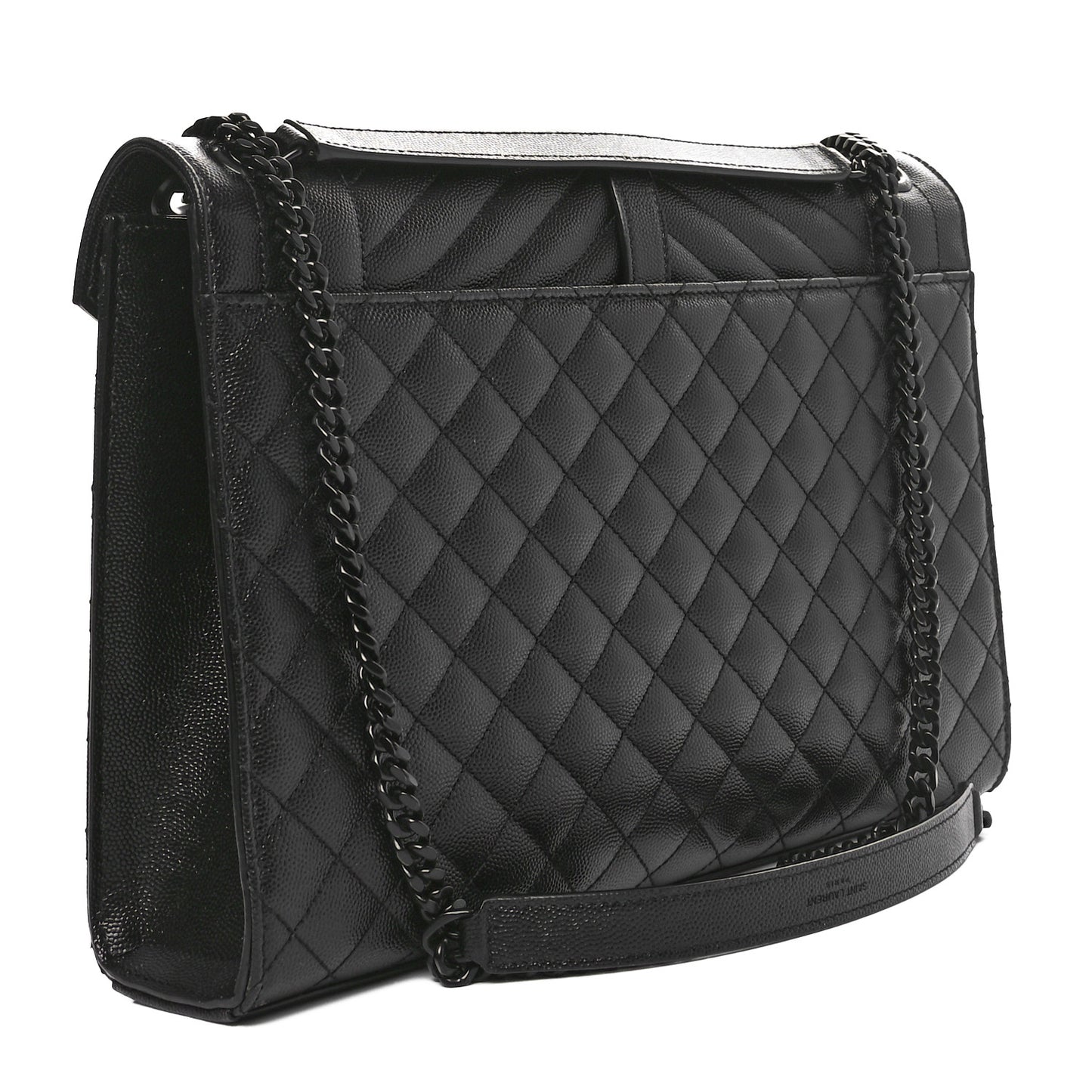 Grain De Poudre Textured Mixed Matelasse Large Triquilt Monogram Monochrome Satchel Black
