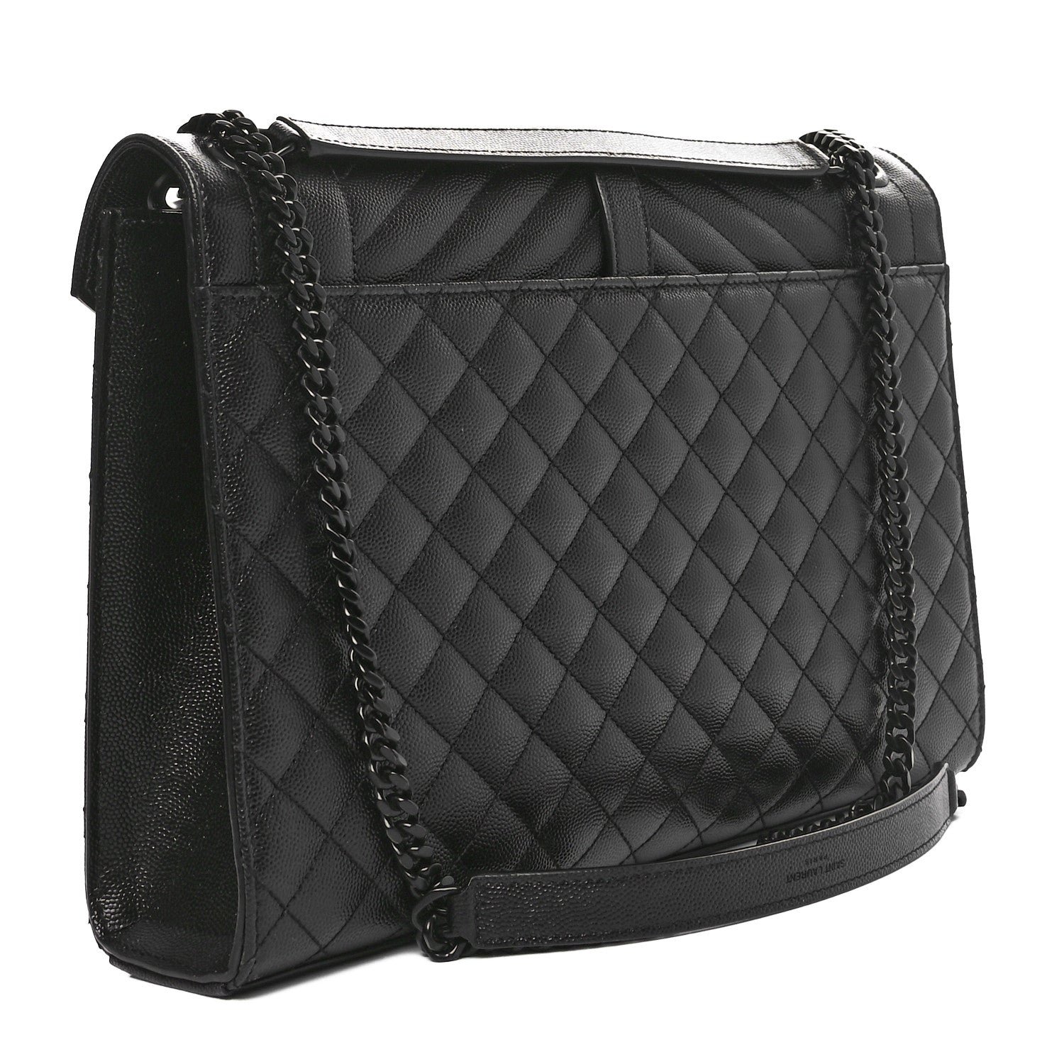 Saint Laurent Grain De Poudre Textured Mixed Matelasse Large Triquilt Monogram Monochrome Satchel Black 3 of 11