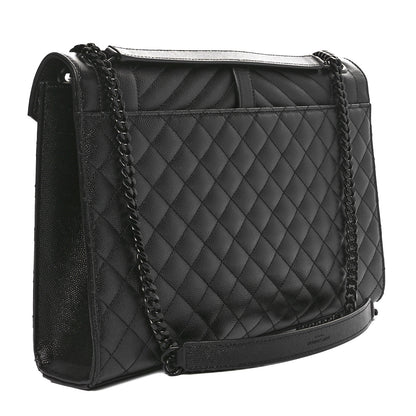 Saint Laurent Grain De Poudre Textured Mixed Matelasse Large Triquilt Monogram Monochrome Satchel Black 3 of 11