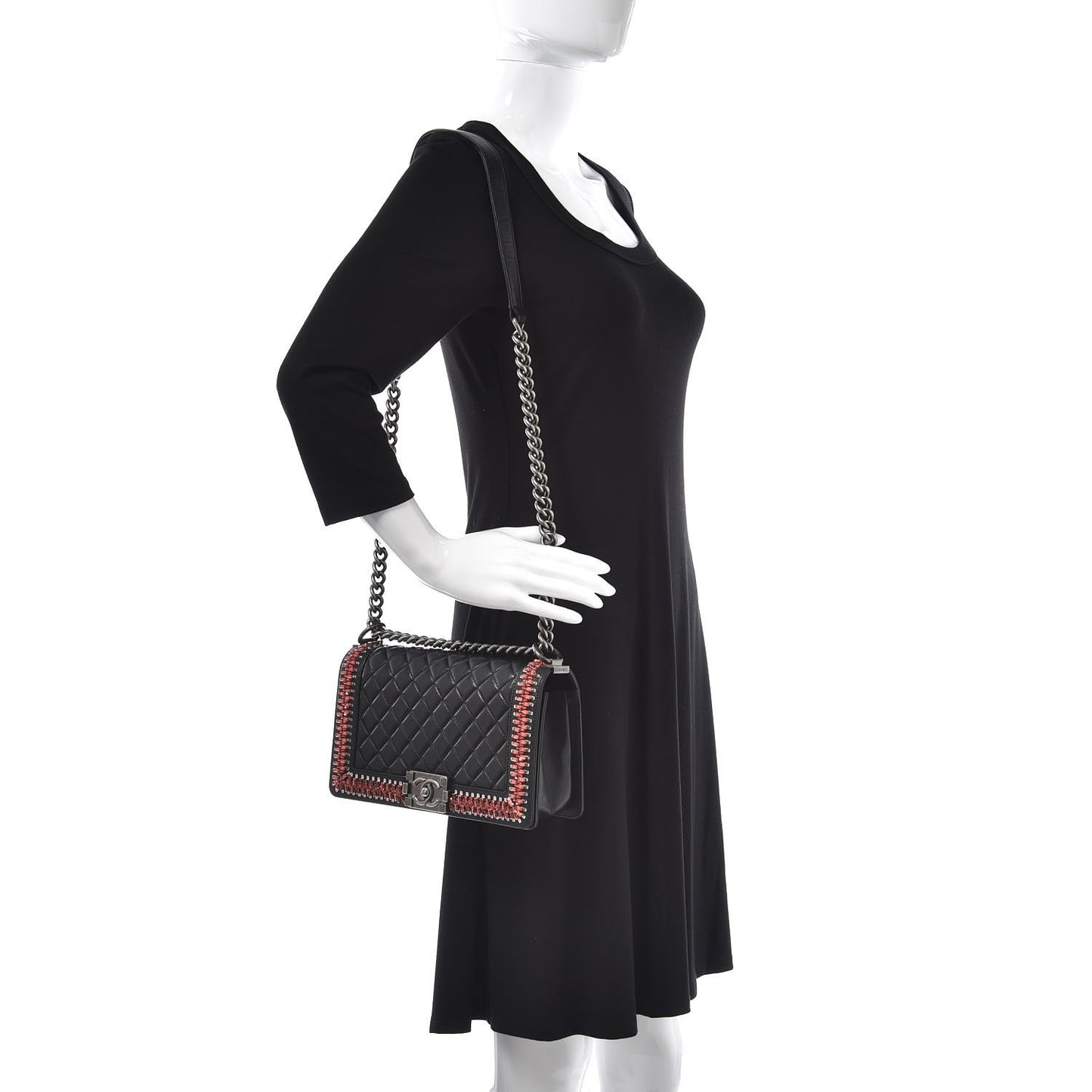 Lambskin Embellished Medium Boy Flap Black