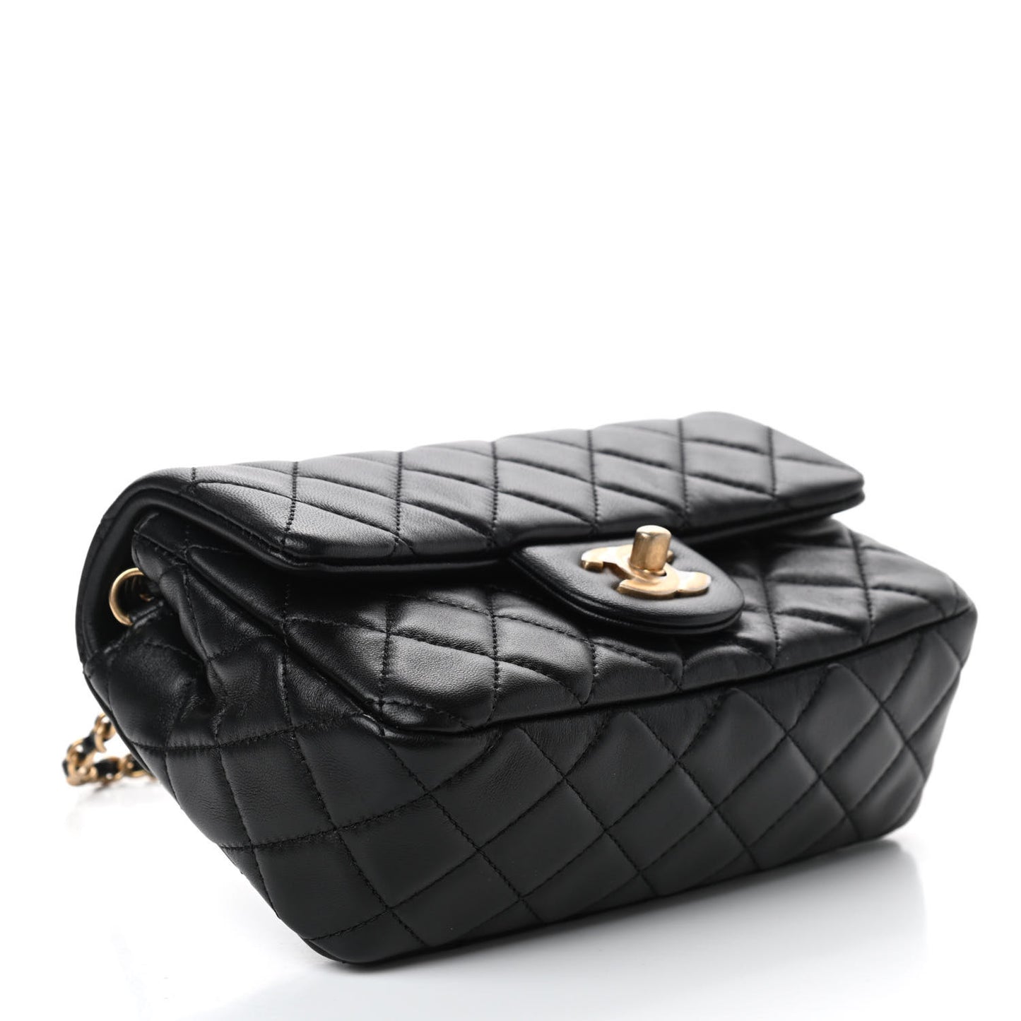 Lambskin Quilted Mini Rectangular Pearl Crush Flap Black