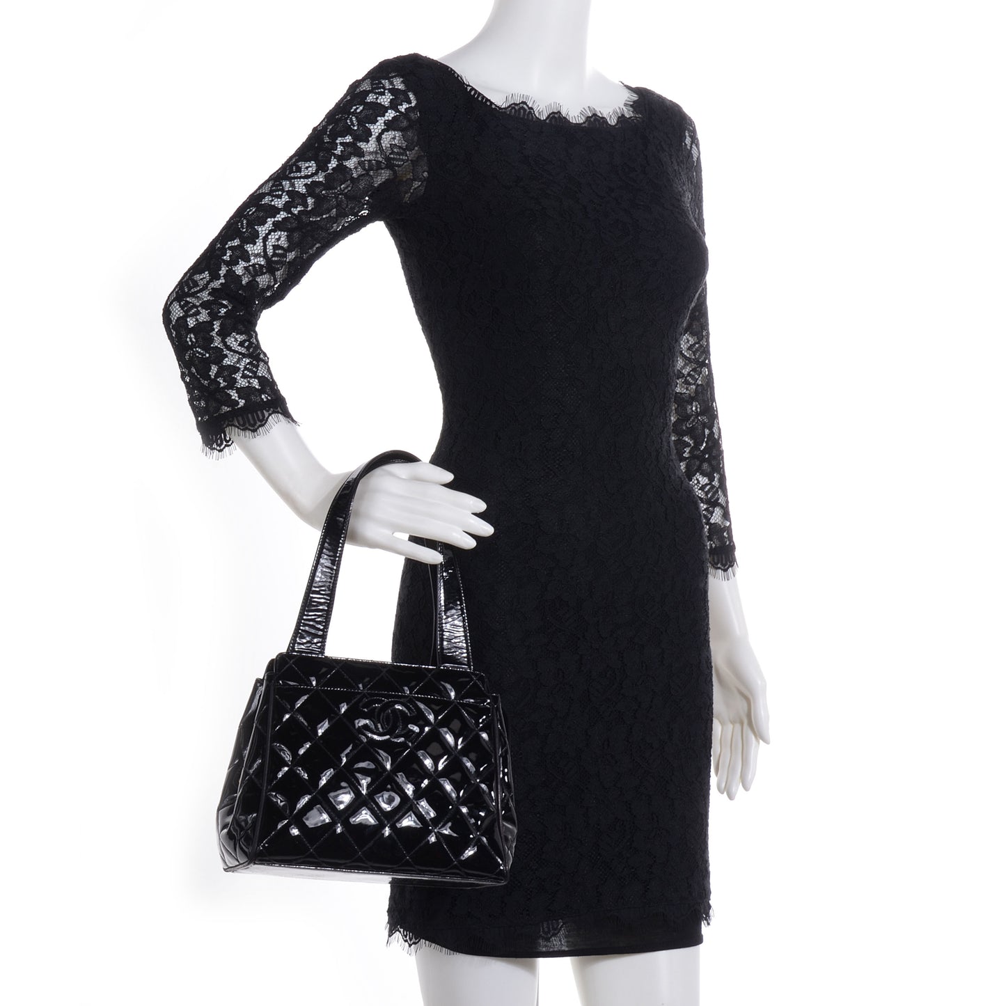 Patent Quilted CC Shoulder Bag Black