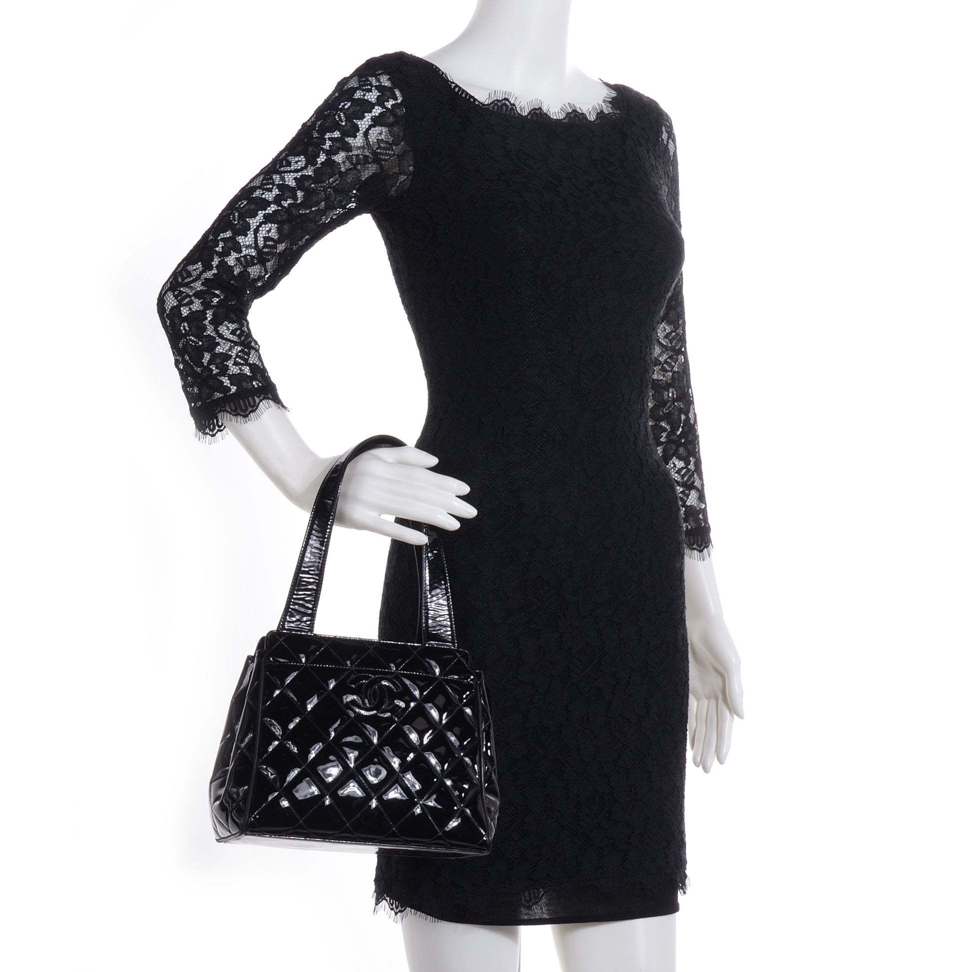 Chanel Patent Quilted CC Shoulder Bag Black 2 of 8