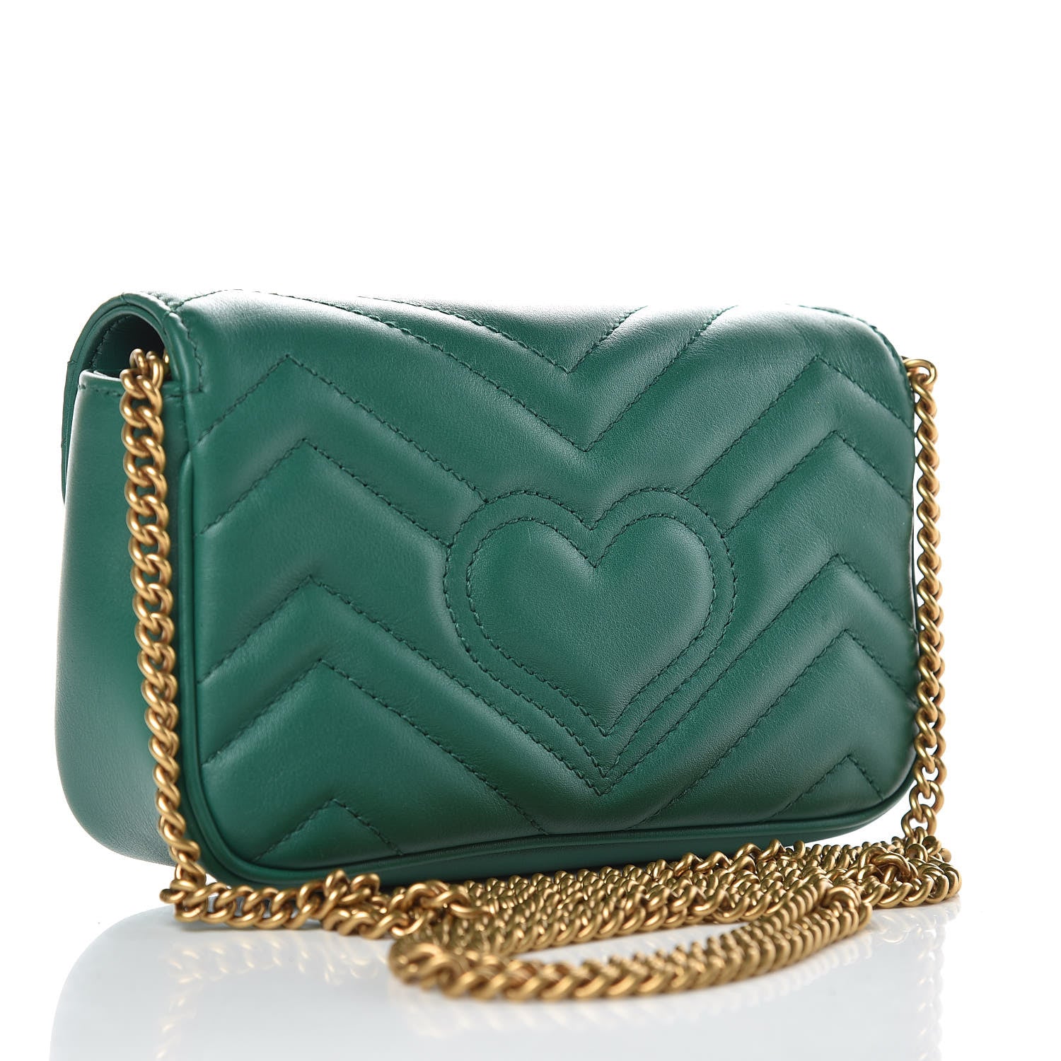Gucci Calfskin Matelasse Super Mini GG Marmont Shoulder Bag Emerald Green 4 of 11