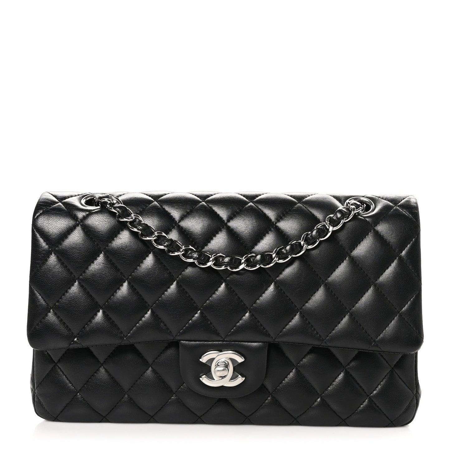 Lambskin Quilted Medium Double Flap Black