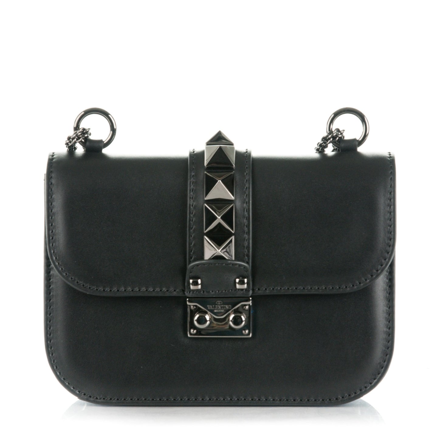 Vitello Small Glam Lock Rockstud Flap Black