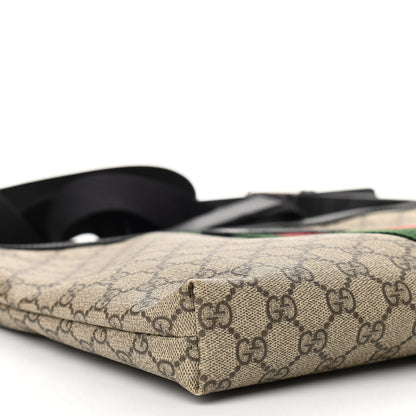 Gucci GG Supreme Monogram Calfskin Web Medium Flat Messenger Bag Beige Ebony Black 9 of 11