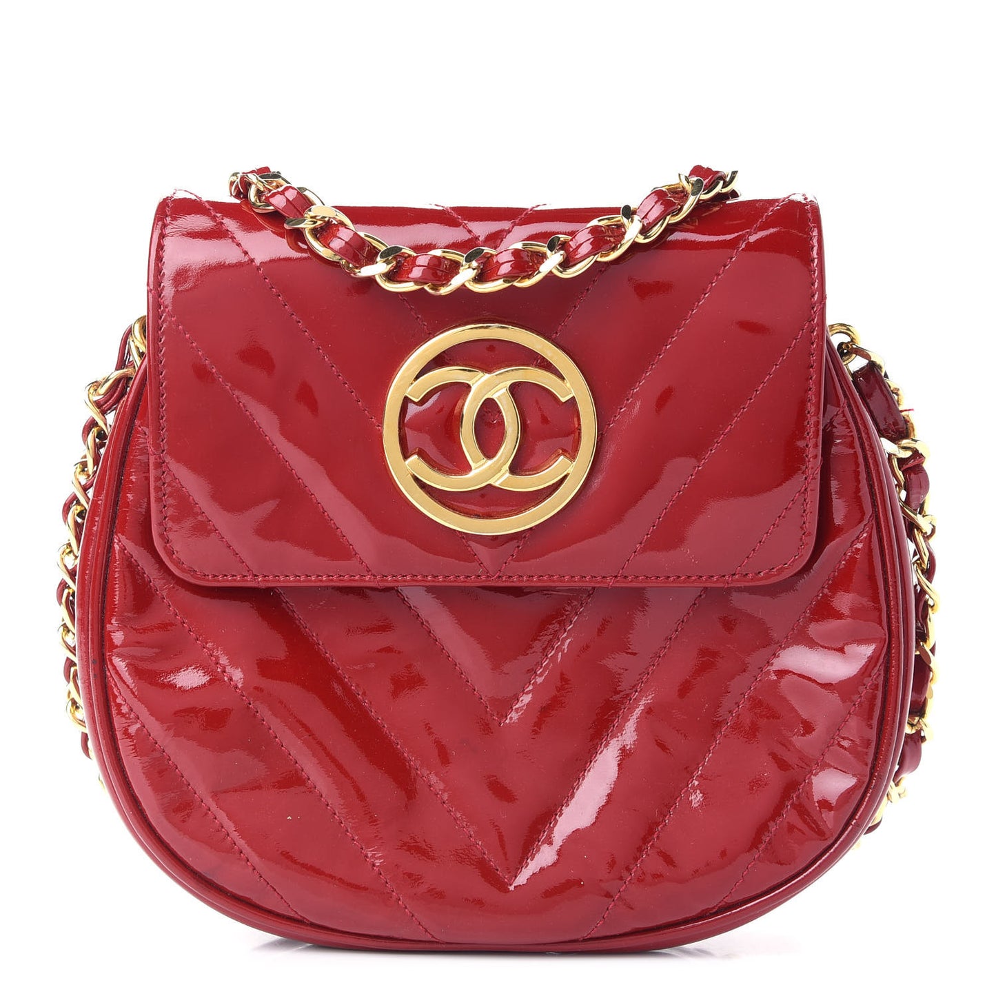 Patent Quilted Chevron Mini Flap Bag Red