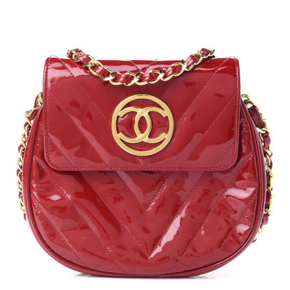Chanel Patent Quilted Chevron Mini Flap Bag Red 1 of 9