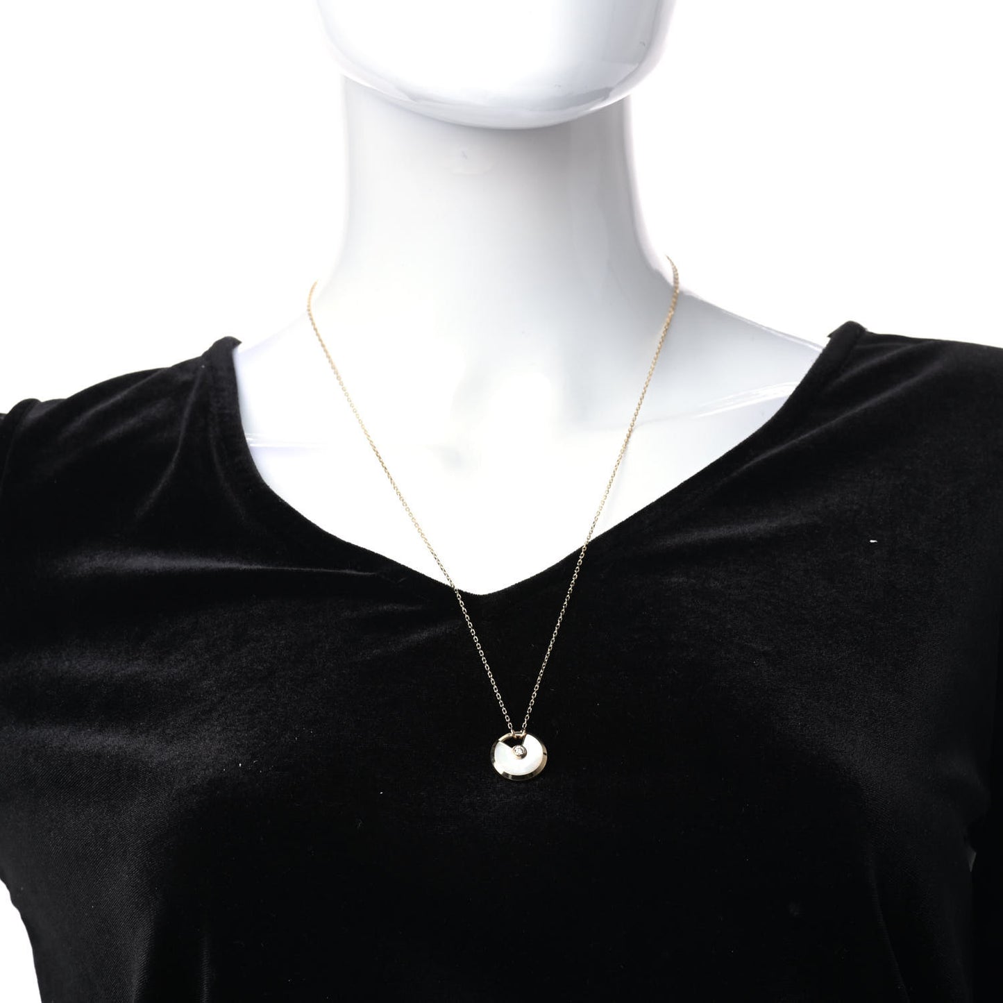 18K Yellow Gold Diamond Mother of Pearl SM Amulette de Cartier Pendant Necklace