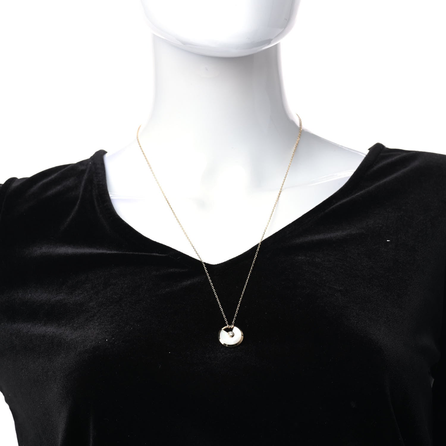Cartier 18K Yellow Gold Diamond Mother of Pearl SM Amulette de Cartier Pendant Necklace 2 of 6