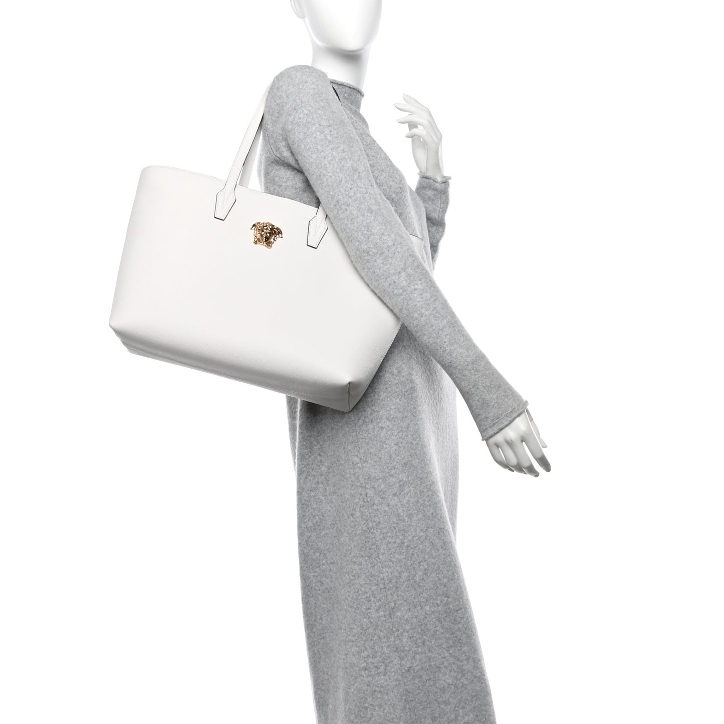 Grained Calfskin La Medusa Shopping Tote White