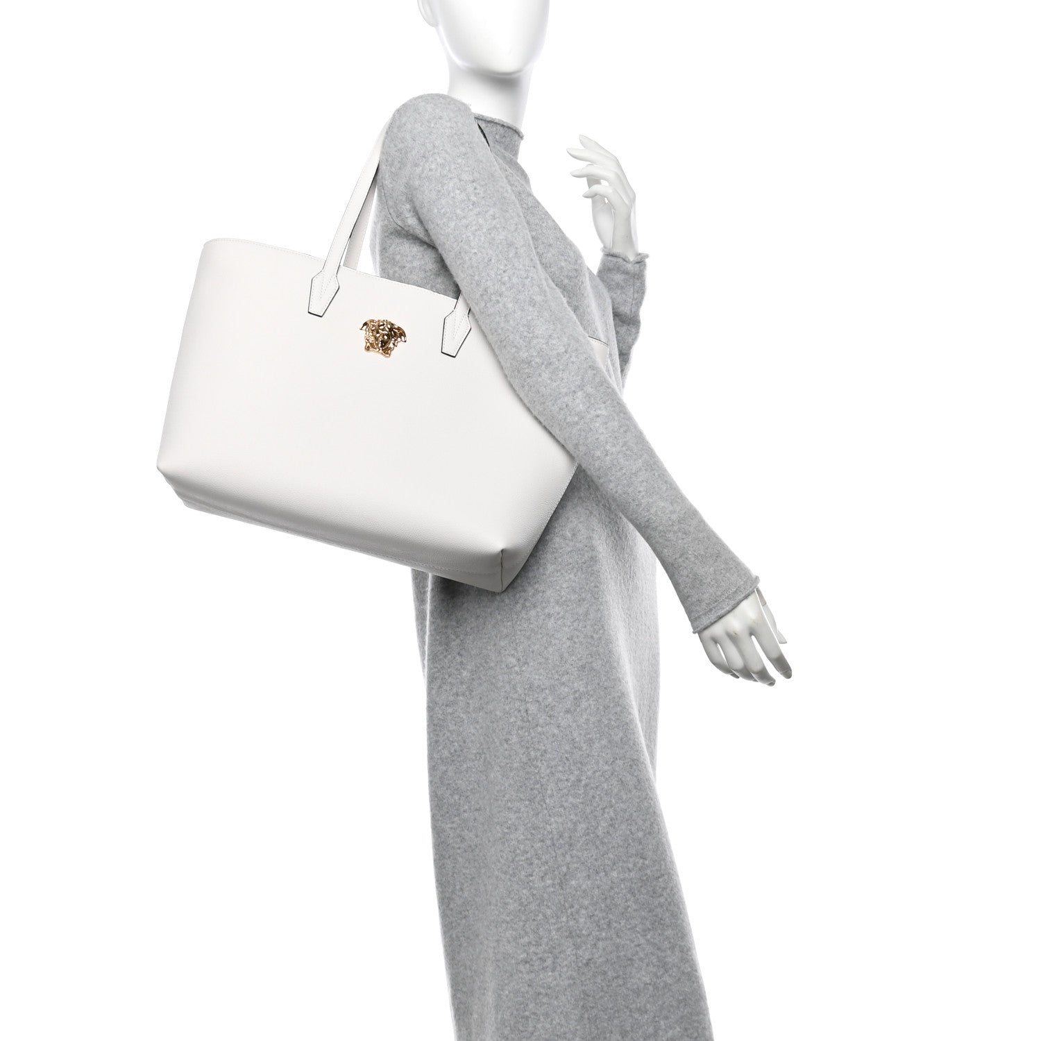 Versace Grained Calfskin La Medusa Shopping Tote White 2 of 11