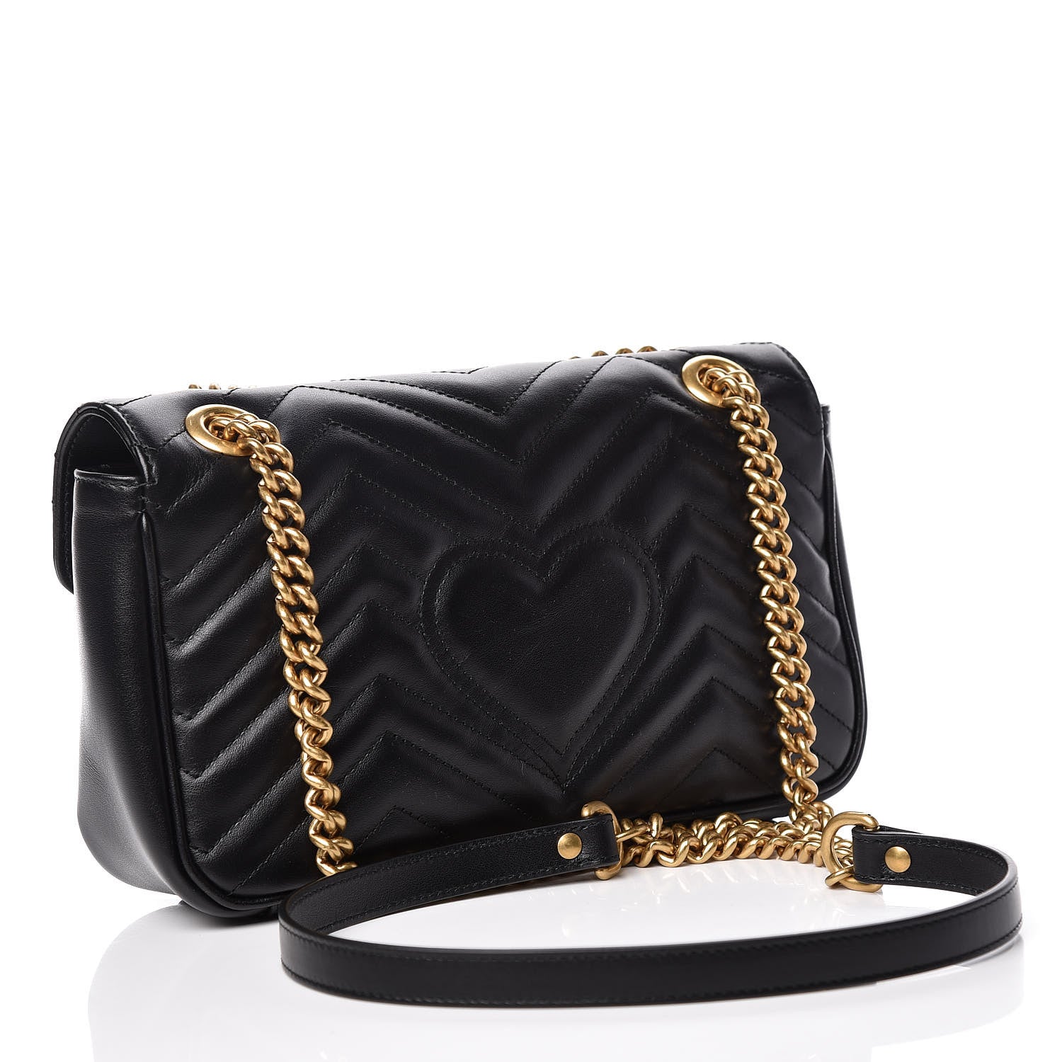 Gucci Calfskin Matelasse Small GG Marmont Shoulder Bag Black 3 of 9
