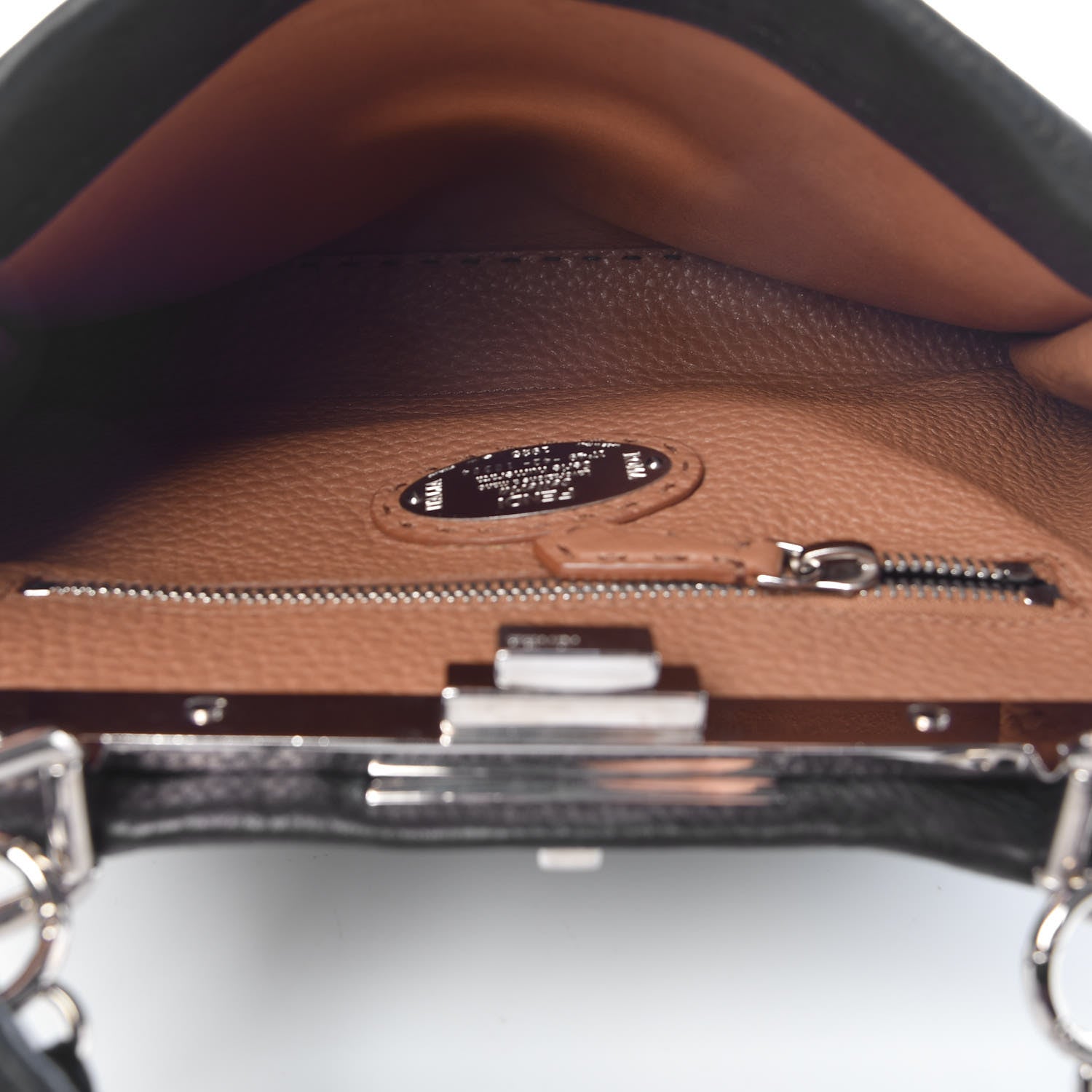 Fendi Cuoio Romano Selleria Bi-Color Medium Peekaboo Iconic Satchel Black Mou 7 of 11