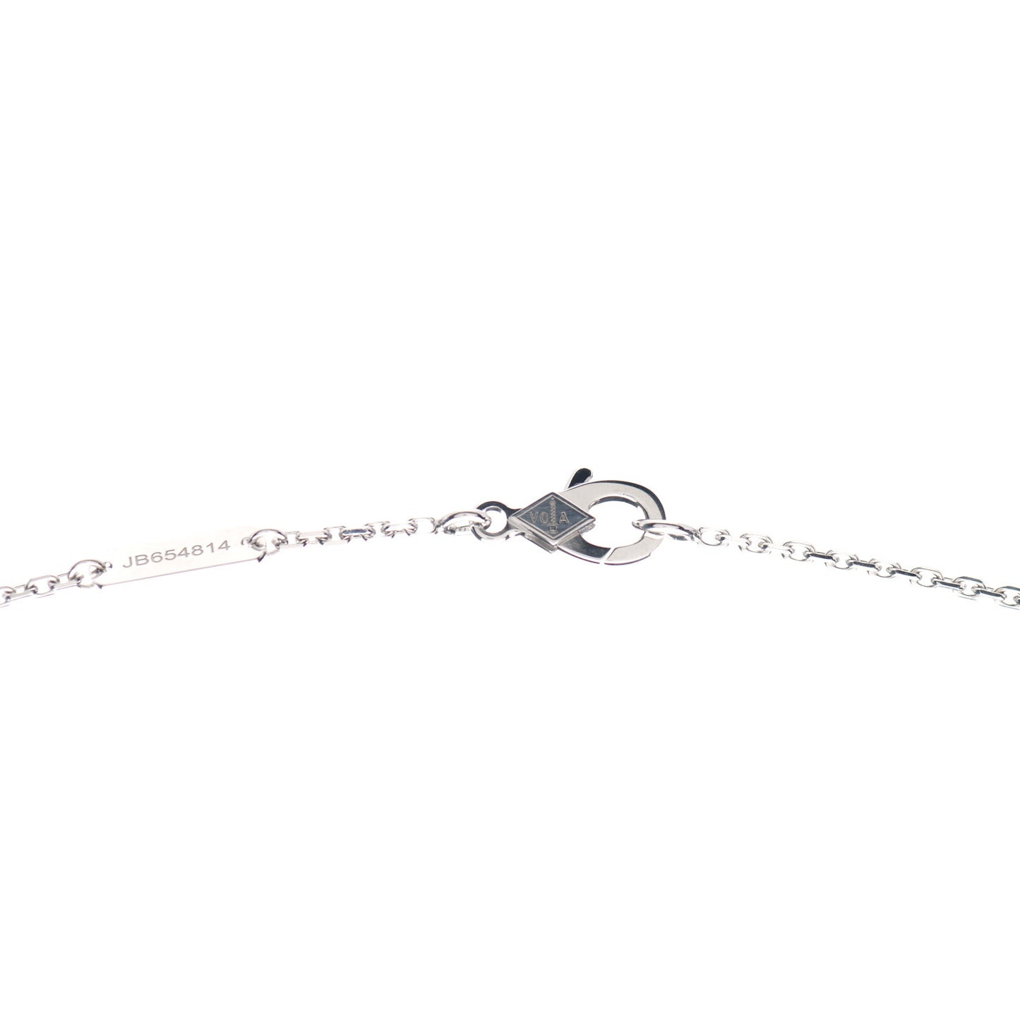 18K White Gold Diamond Guilloche Vintage Alhambra Pendant Necklace
