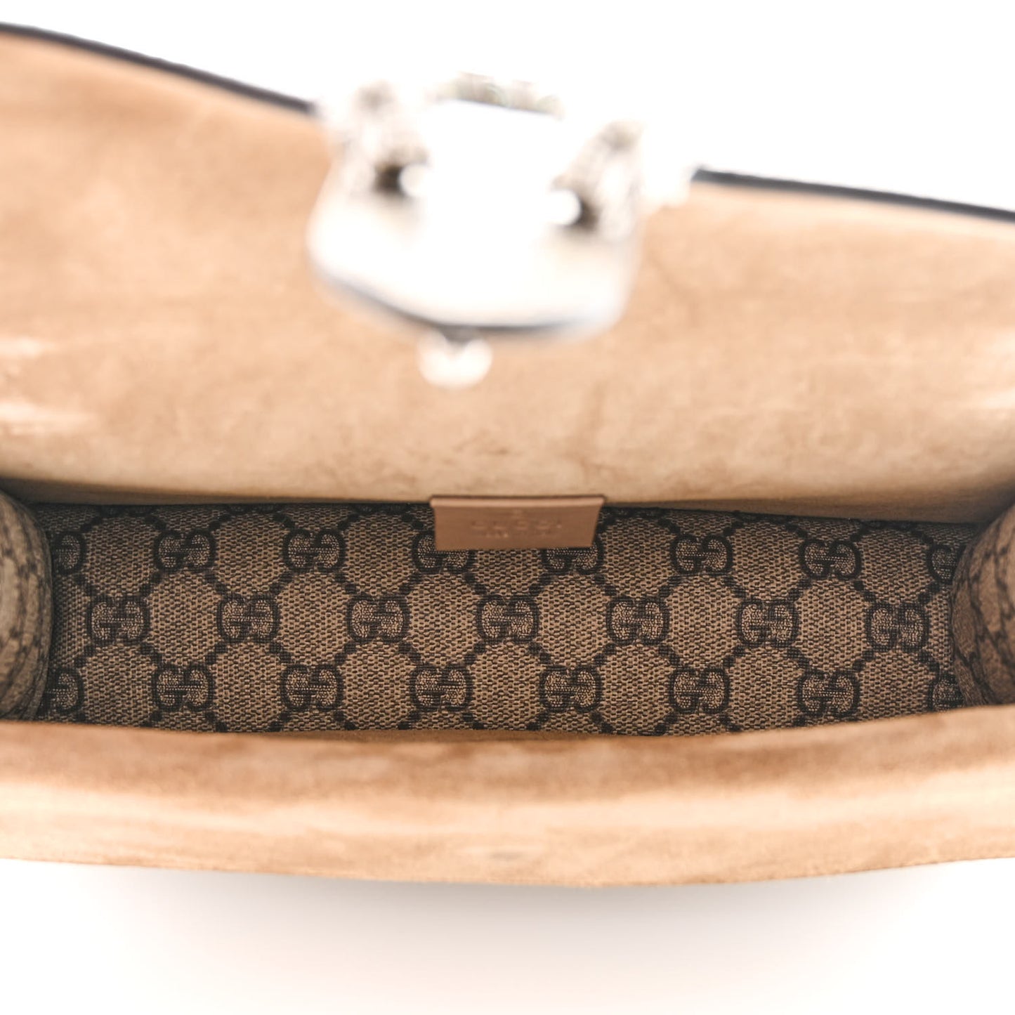GG Supreme Monogram Suede Crystal Small Dionysus Shoulder Bag Beige Ebony Taupe