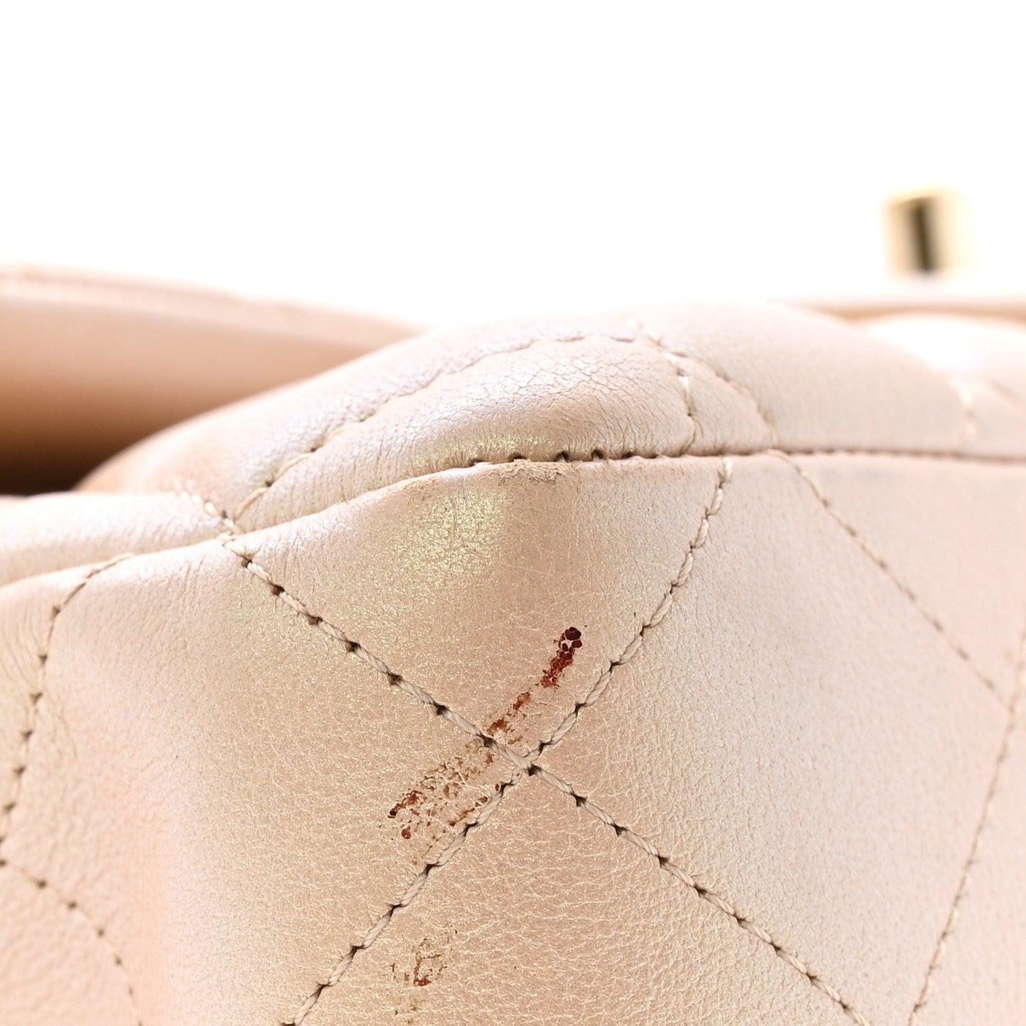Iridescent Lambskin Quilted Medium Double Flap Beige