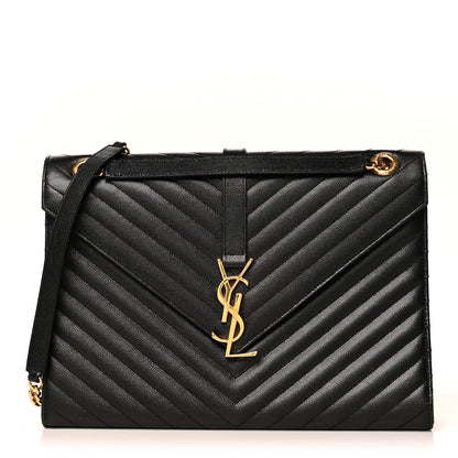 Saint Laurent Grain De Poudre Matelasse Chevron Large Monogram Satchel Black 1 of 14