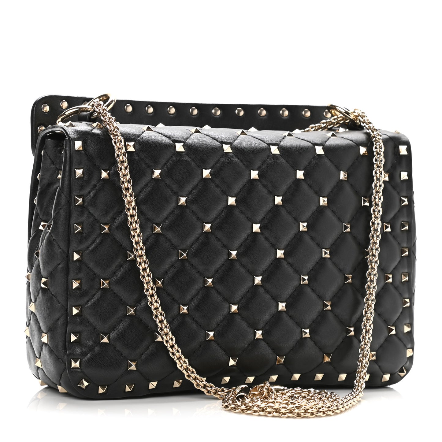 Lambskin VLTN Print Medium Rockstud Spike Shoulder Bag Black
