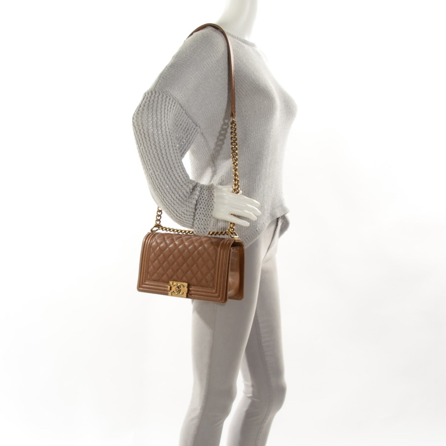 Chanel Caviar Quilted Medium Boy Flap Light Brown 2 of 9