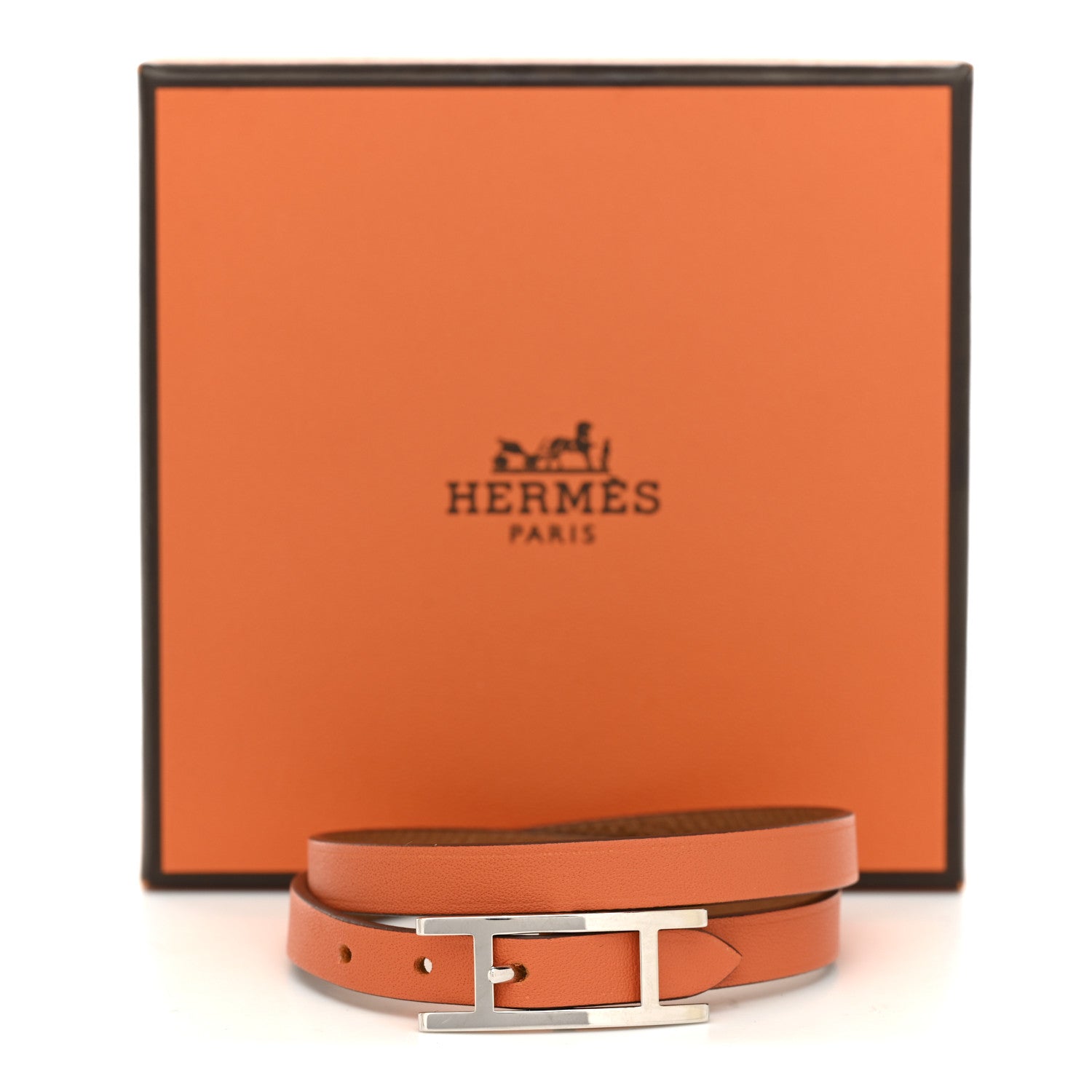 Hermes Swift Epsom Behapi Double Tour Reversible Bracelet T4 Orange Gold 7 of 7