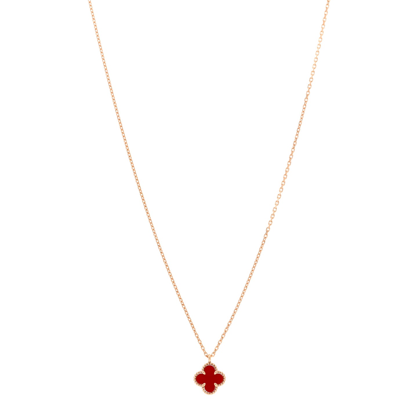 18K Rose Gold Carnelian Sweet Alhambra Pendant Necklace