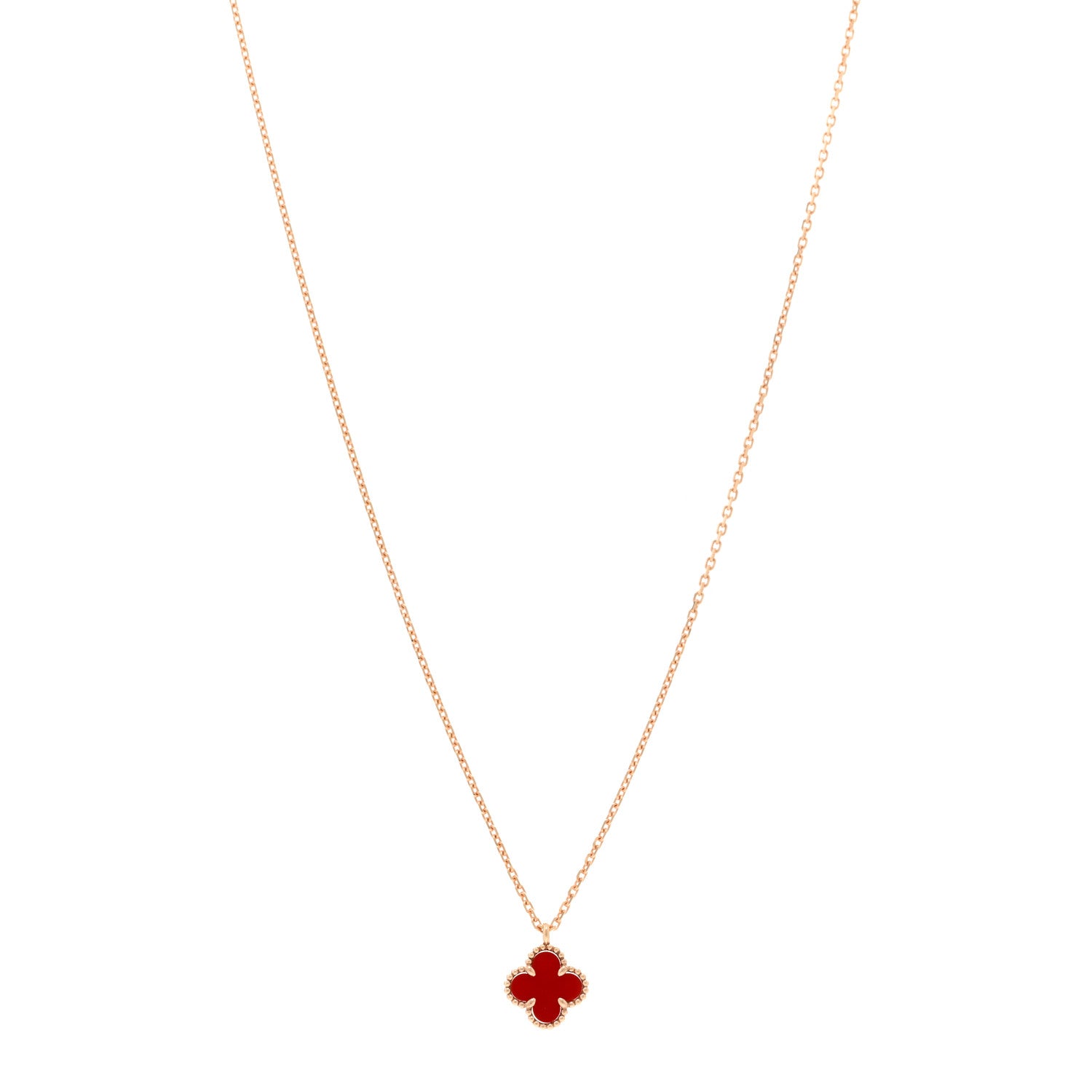 Van Cleef & Arpels 18K Rose Gold Carnelian Sweet Alhambra Pendant Necklace 1 of 5