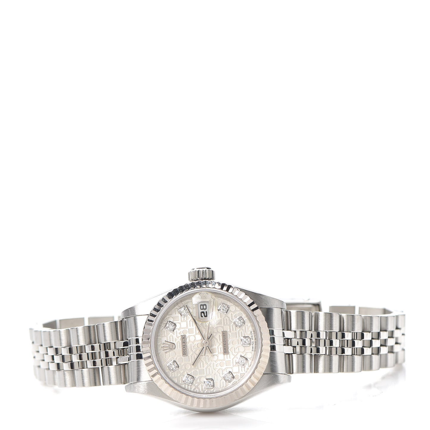 Stainless Steel 18K White Gold Diamond 26mm Oyster Perpetual Datejust Watch Silver Jubilee 79174